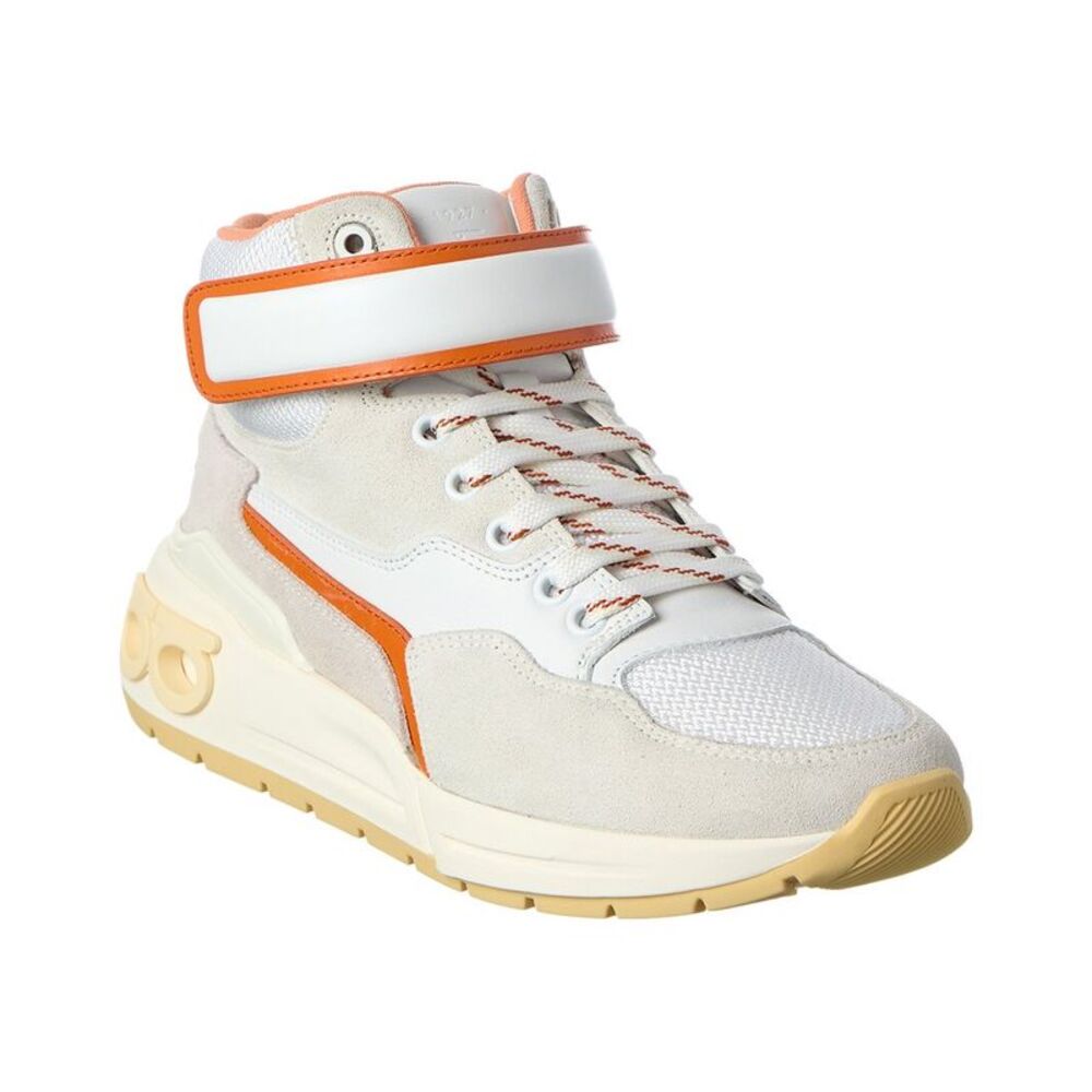 Ferragamo Leather High-Top Sneaker, White